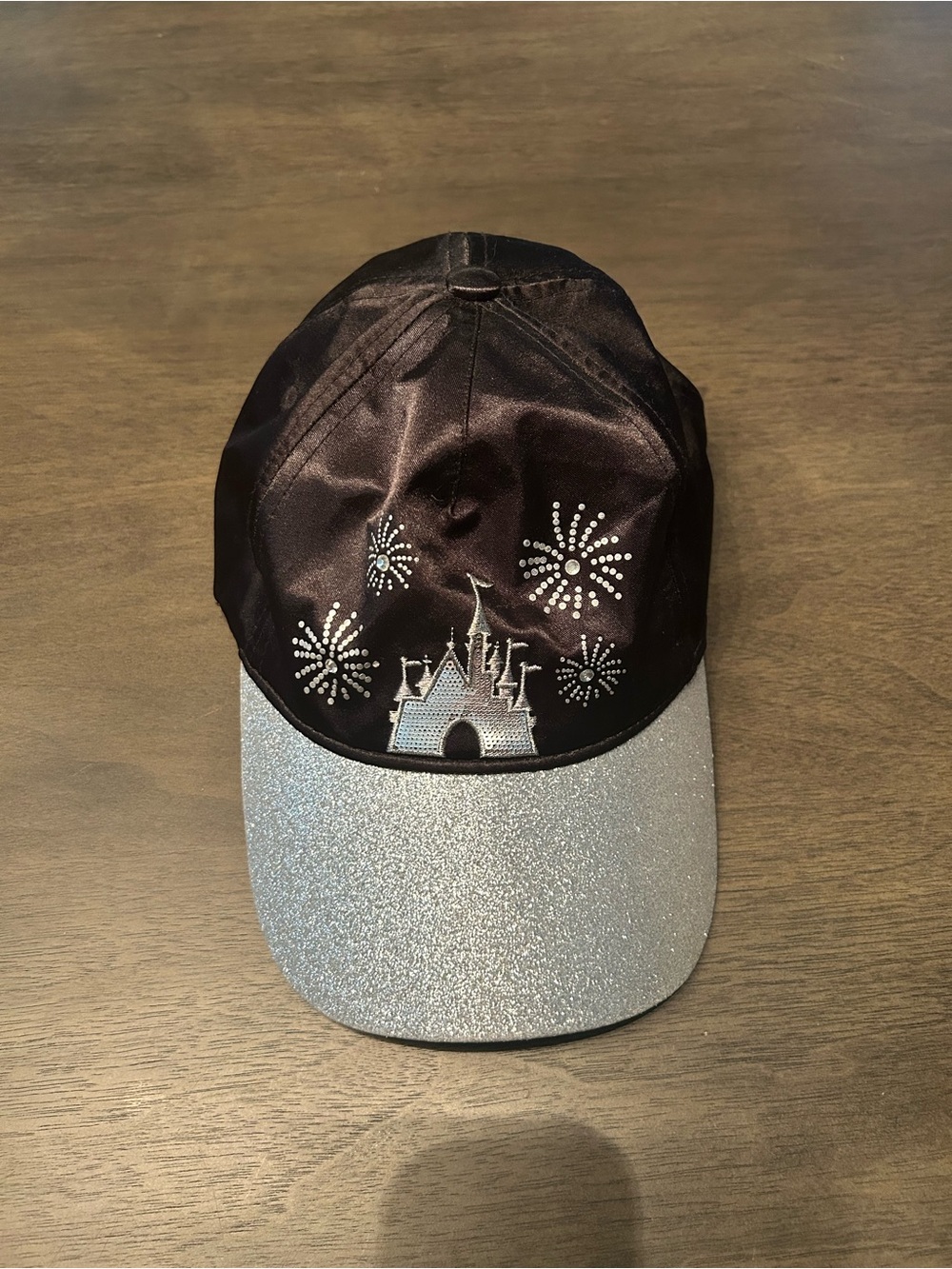 Disney Black Cap with Silver Glitter Visor and Castle Motif